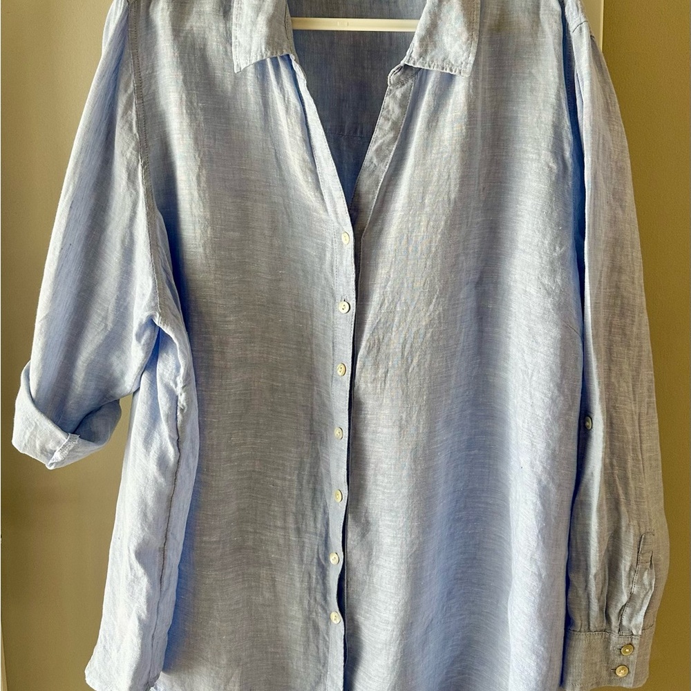 Sigrid Olsen Light Blue Button Down Linen Shirt